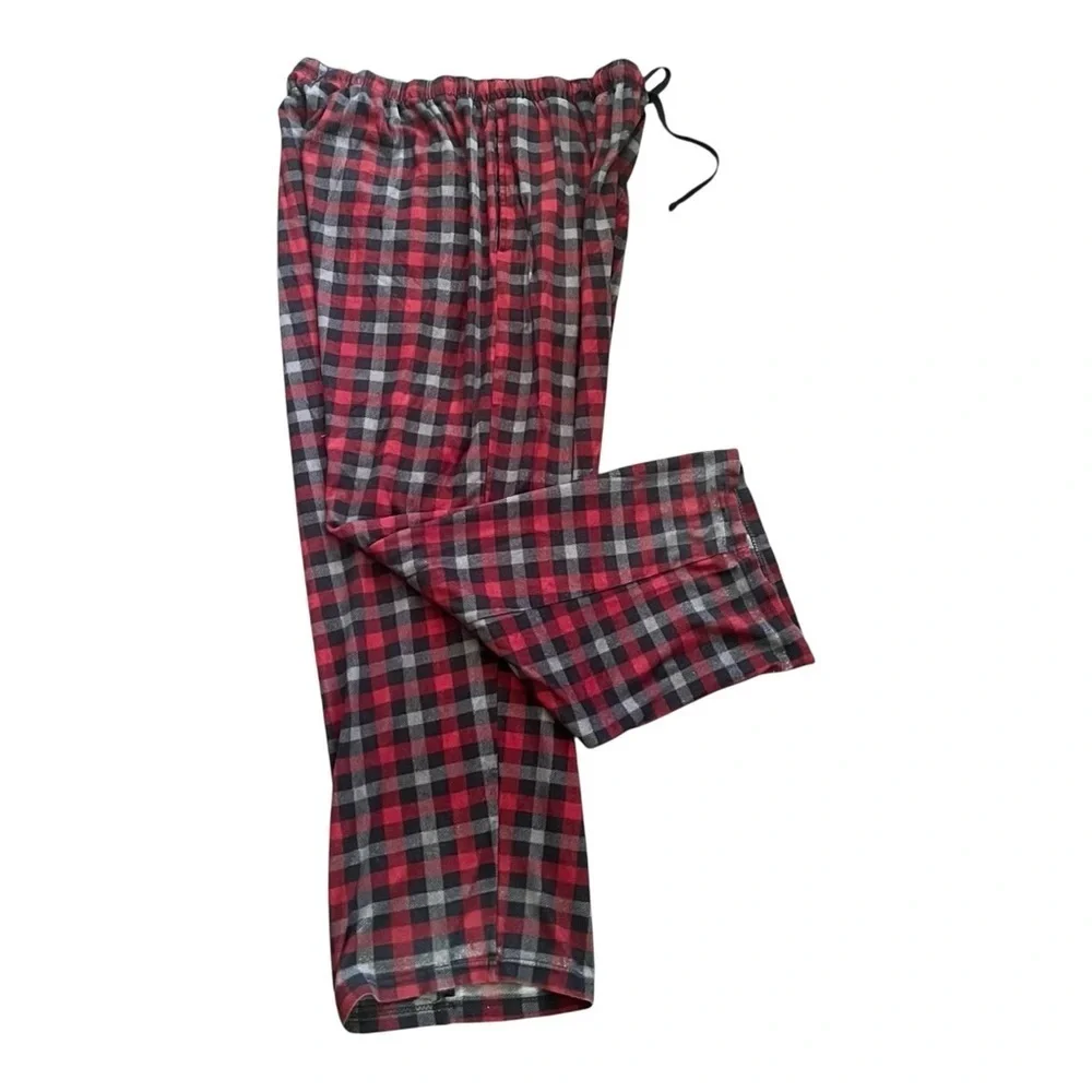 IZOD fleece pajama pants XL black and red plaid side pockets polyester